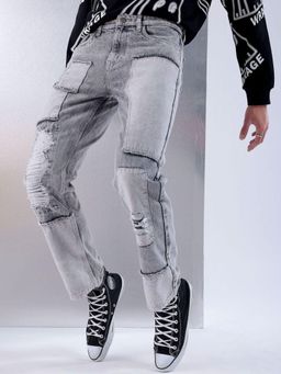 The Indian Garage Co - Grey Straight Fit Distressed Mid-Rise Jeans