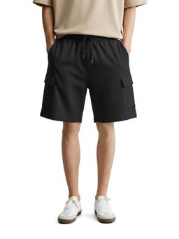The Indian Garage Co - Black Relaxed Fit Solid Mid-Rise Cargo Shorts