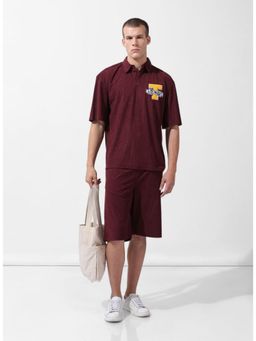 The Indian Garage Co - Maroon Relaxed Fit Solid/Plain Co-Ord Set
