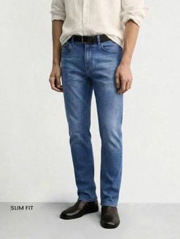 The Indian Garage Co - Blue Slim Fit Solid Mid-Rise Jeans