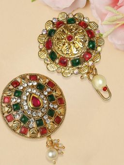 OOMPH - Combo of 2 Red Maroon and Green Stones Ethnic Hair Bun Pin - Juda Pin | Floral