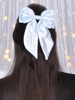 OOMPH - Powder Blue Satin Double Bow Flat Hair Clip for Women