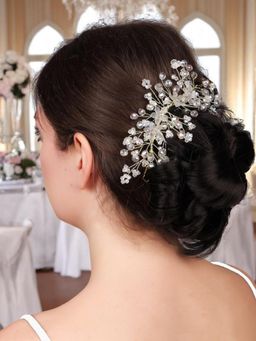 OOMPH - Gold Tone White Crystal Floral Bridal Hair Vine Tiaras For Wedding
