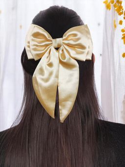 OOMPH - Golden Yellow Satin Double Bow Flat Hair Clip for Women