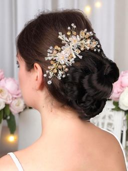 OOMPH - Gold Crystal Floral Bridal Hair Vine Tiaras - For Wedding