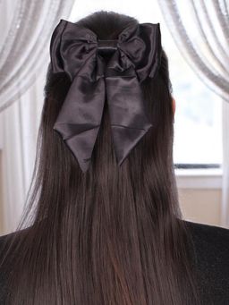 OOMPH - Black Satin Double Bow Flat Hair Clip for Women