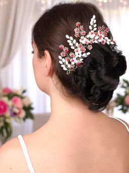 OOMPH - Red Crystal Floral Bridal Hair Vine Tiaras - For Wedding