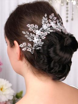 OOMPH - Pink Crystal Floral Bridal Hair Vine Tiaras - For Wedding