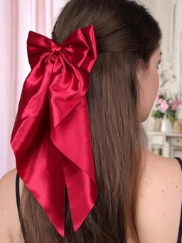 OOMPH - Deep Red Double Bow Long Flat Hair Clip for Women