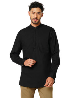 Indivisual - Mens Black Premium Cotton Solid Kurta
