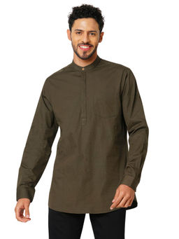 Indivisual - Mens Olive Premium Cotton Solid Kurta