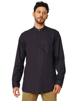 Indivisual - Mens Carbon Black Premium Cotton Solid Kurta