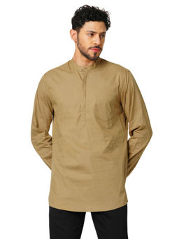 Indivisual - Mens Beige Premium Cotton Solid Kurta
