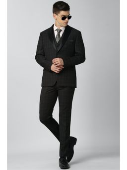 Peter England - Men Black Check Slim Fit Wedding Three Piece Suit (Set of 3)
