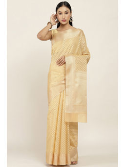Soch - Mustard Kota Silk Woven Design Saree with Unstitched