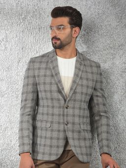 CRIMSOUNE CLUB - Men Grey Checked Notched Lapel Single-Breasted Blazer