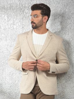 CRIMSOUNE CLUB - Men Beige Notched Lapel Single-Breasted Blazer