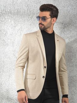 CRIMSOUNE CLUB - Men Beige Checked Notched Lapel Single-Breasted Blazer
