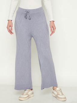 Madame - Women Grey Textured Straight Fit Pant