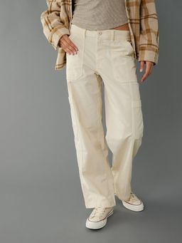 American Eagle - Women Cream Solid Ae Stretch Carg Pant