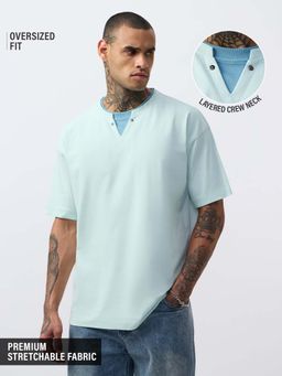 The Souled Store - Blue Pure Cotton Solid Half Sleeves T-Shirt