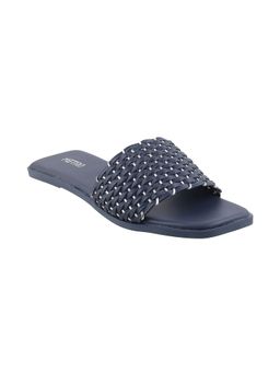 Metro - Womens Blue Flat Mules Metro Embellished-sequined Blue Flats