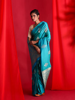 Beatitude - Blue Banarasi Saree with Unstitched Blouse