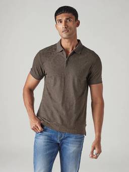 Levi's - Men's Self Design Brown Polo T-Shirt