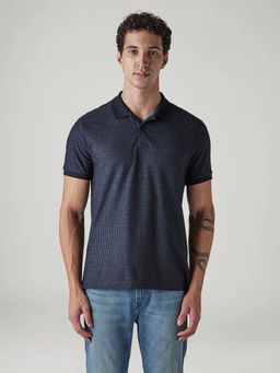 Levi's - Men's Textured Dark-Blue Ribbed Polo T-Shirt