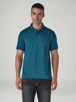 Levi's - Men's Solid Teal Slim Fit Interlock Red loop Polo T-Shirt