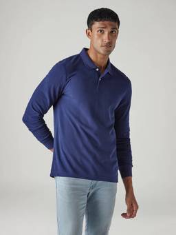 Levi's - Men's Solid Dark-Blue Pique Polo T-Shirt