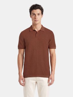 The Bear House - Men's Brown Textured Causal Polo T-Shirt