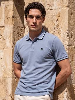 The Bear House - Men's Blue Solid Causal Polo T-Shirt