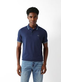 The Bear House - Men's Navy Blue Solid Causal Polo T-Shirt