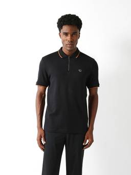 The Bear House - Men's Black Solid Causal Polo T-Shirt