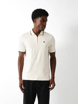 The Bear House - Men's Off White Solid Causal Polo T-Shirt