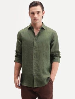 Rare Rabbit - Men's Borium Dark Green Linen Shirt