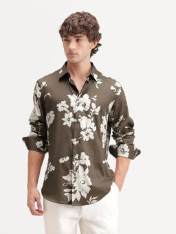 Rare Rabbit - Men's Floru Brown Cotton Blend Shirt