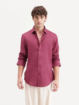 Rare Rabbit - Men's Gama Dark Pink Cotton Blend Shirt