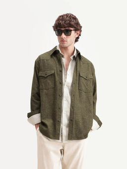 Rare Rabbit - Men's Plum Dusky Green Cotton Shirt