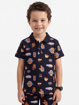 United Colors of Benetton - Navy Blue Regular Fit Printed Polo T-Shirt
