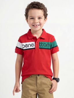United Colors of Benetton - Red Regular Fit Collar Neck Colorblock Polo T-Shirt