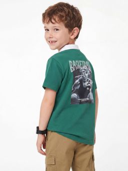 United Colors of Benetton - Green Relaxed Fit Collar Neck Graphic Printed Polo T-Shirt
