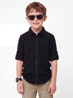 United Colors of Benetton - Black Regular Fit Collar Neck Solid Shirt