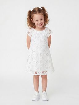 United Colors of Benetton - White Regular Fit Round Neck Lace Dress