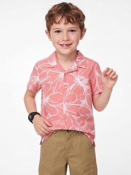 United Colors of Benetton - Peach Regular Fit Resort Collar Floral Print Shirt