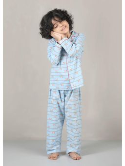 RATAN JAIPUR - Blue Bunny Peak Printed Cotton Nightsuit
