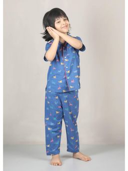 RATAN JAIPUR - Blue Monkey Printed Cotton Nightsuit