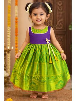TotzTouch - Green Baby Girls Traditional Ethnic Wear Pattu Frock