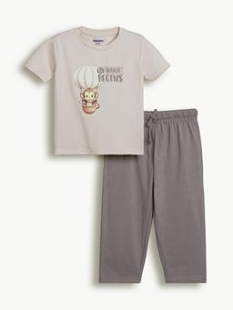 Bontots - Beige Kids Unisex Lyocell Cotton T-Shirt With Pyjama